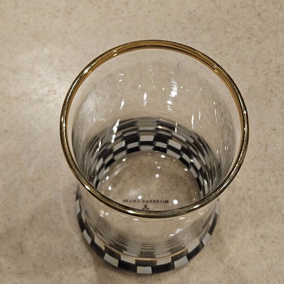 RARE RETIRE MACKENZIE CHILDS BLACK COURTLY CHECK HIGHBALL DRINKING GLASS TUMBLER - Picture 5 of 7